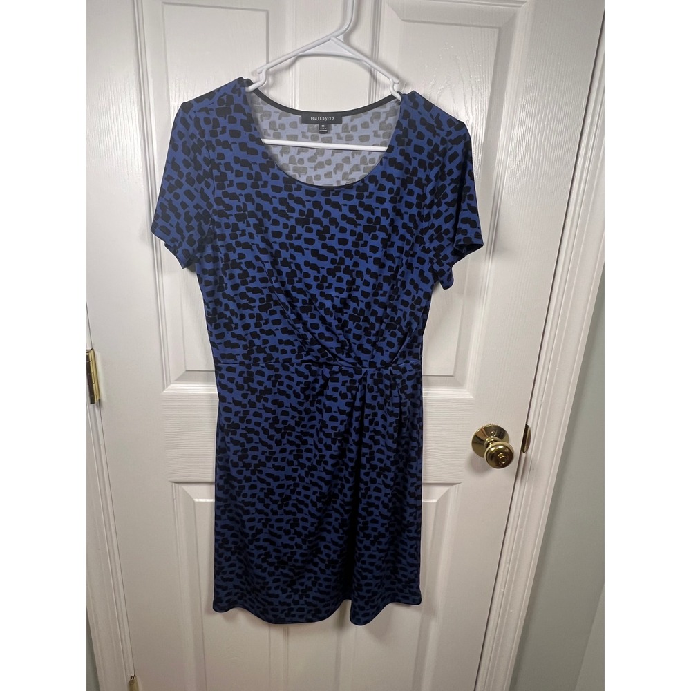 Hailey 23 Blue Black Geometric Print Faux Wrap Sheath Dress Medium (IN#62)